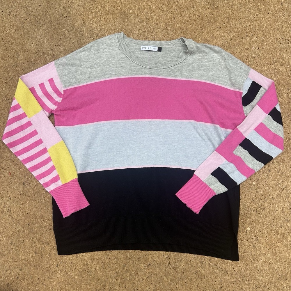 Zaket & Plover Silk Blend Blend Art To Wear Bright Pink and Black Sweater
